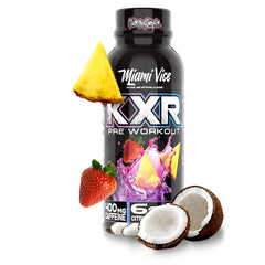 Close-up of KXR label highlighting high-stimulant formula for focus and stamina