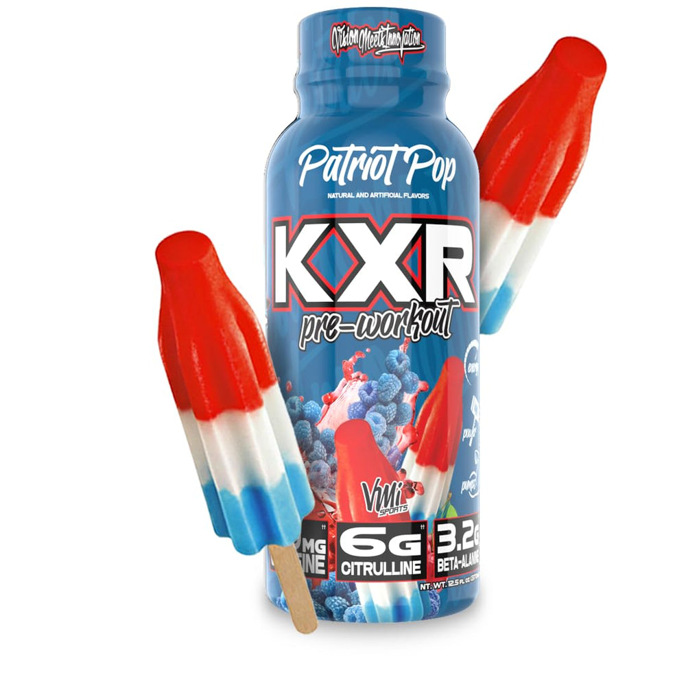 VMI Sports KXR Patriot Pop bottle label close-up for sustained focus during training.