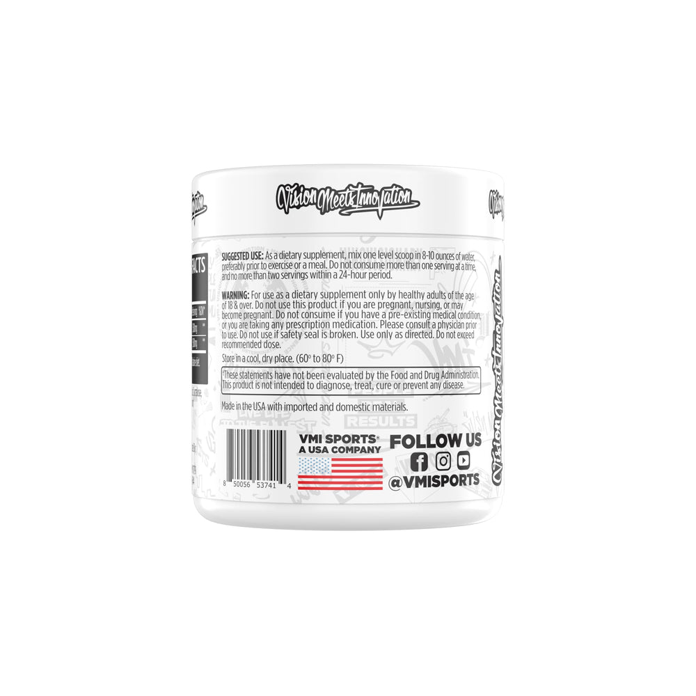 VMI Sports L-Carnitine 3000 powder being stirred for a pre-workout mix.