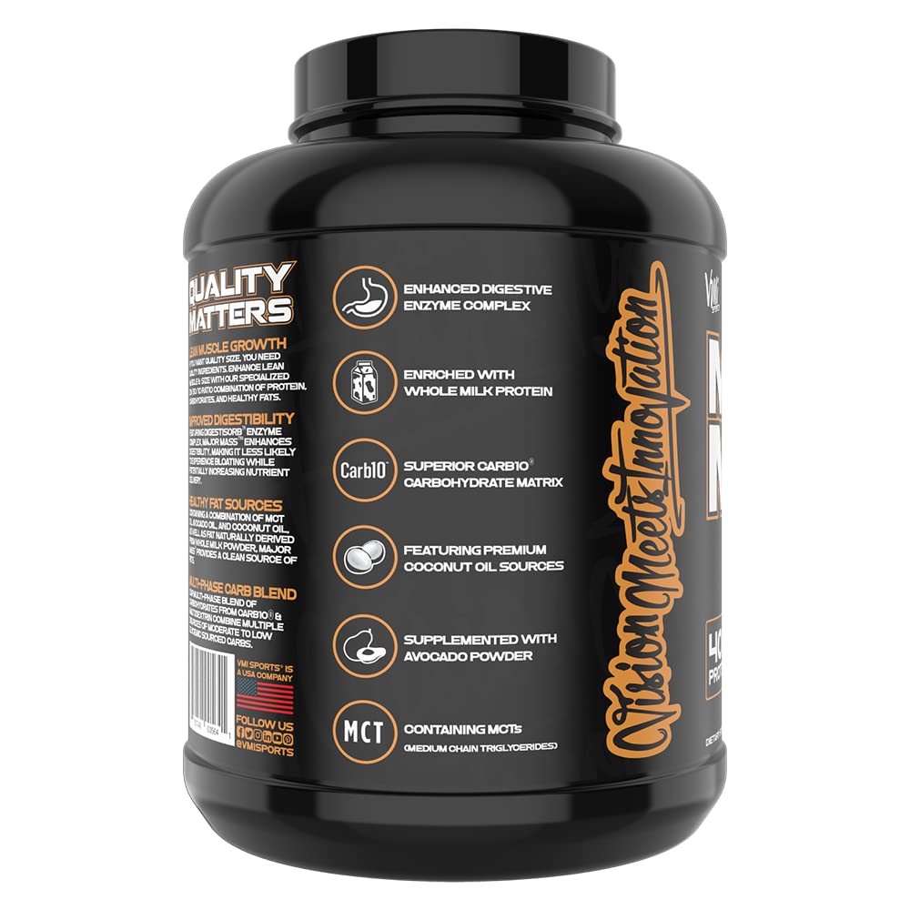 VMI Sports Major Mass shake glass shows apple pie flavor ideal post-workout shake.