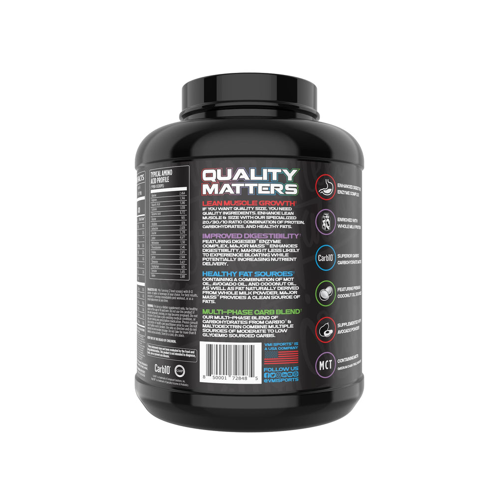 VMI Sports Major Mass shake with glass suggests post-workout fueling