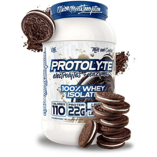 VMI Sports ProtoLyte tub front with milk cookies flavor for lean muscle.