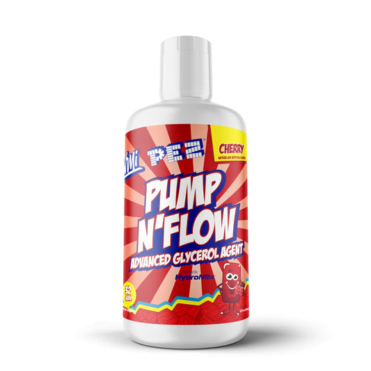 VMI Sports Pump N Flow bottle pouring Blue Shark Gummy flavor for fast pumps