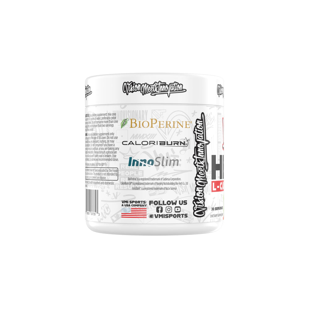 VMI Heat L-Carnitine label closeup highlights ingredients and potential metabolism support