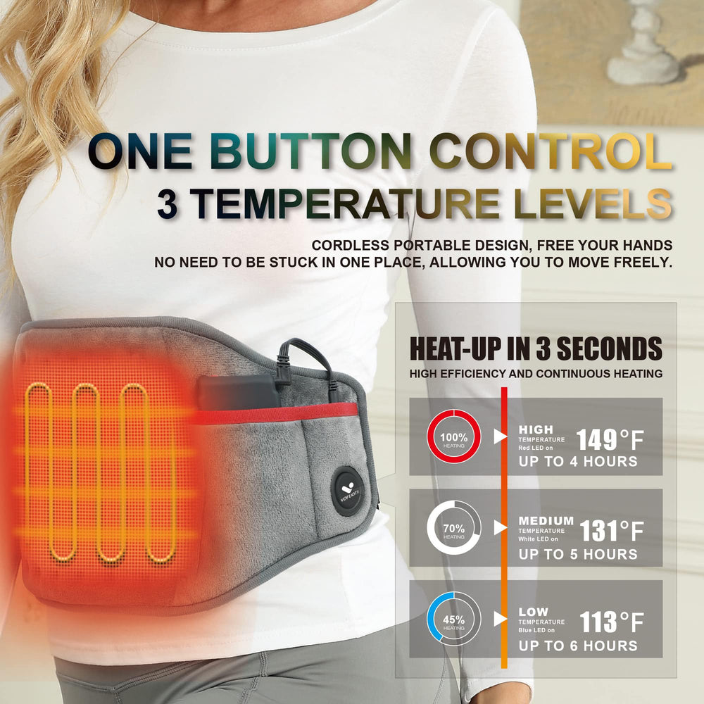Vofuoti heating pad strap extended for secure wear during activity.