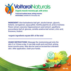 Voltarol Naturals organic gel ingredients showcase six plants and natural extracts.