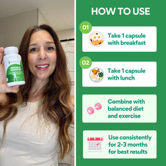 Metabolism-supporting formula shown with healthy foods and lifestyle context.
