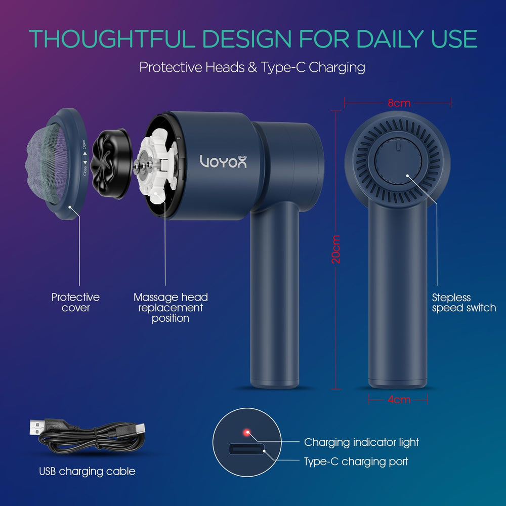 VOYOR-HEALTH handheld massager shows the arm treatment in use with the device