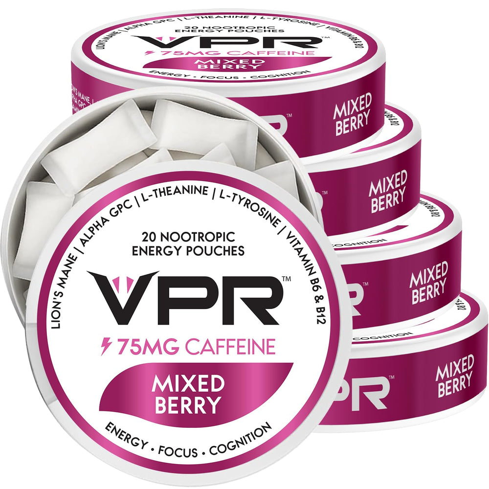 VPR Energy 75mg caffeine pouch pack for steady focus during long work sessions.