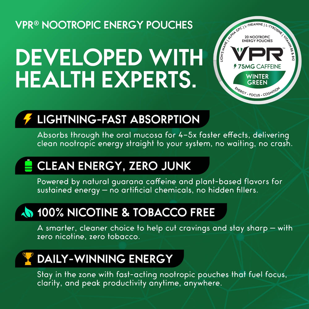 VPR Energy Wintergreen flavor snap showcases refreshing taste without sugar.