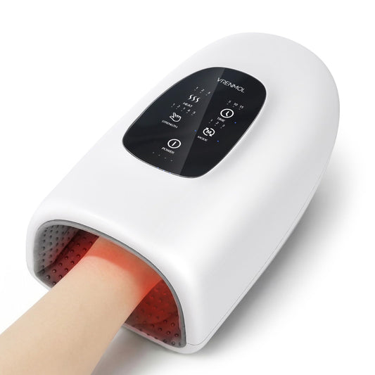 VRENMOL Hand Massager full wrap relieves tension from fingertips to wrist.