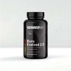 VShred MD Burn Evolved 2.0 bottle front showing sleek packaging for energy support and metabolism