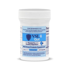 VSL4 Gut capsules showing delayed-release design supports probiotic survival.