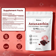 VSXAZ Astaxanthin 12mg packaging highlights natural Haematococcus pluvialis source.