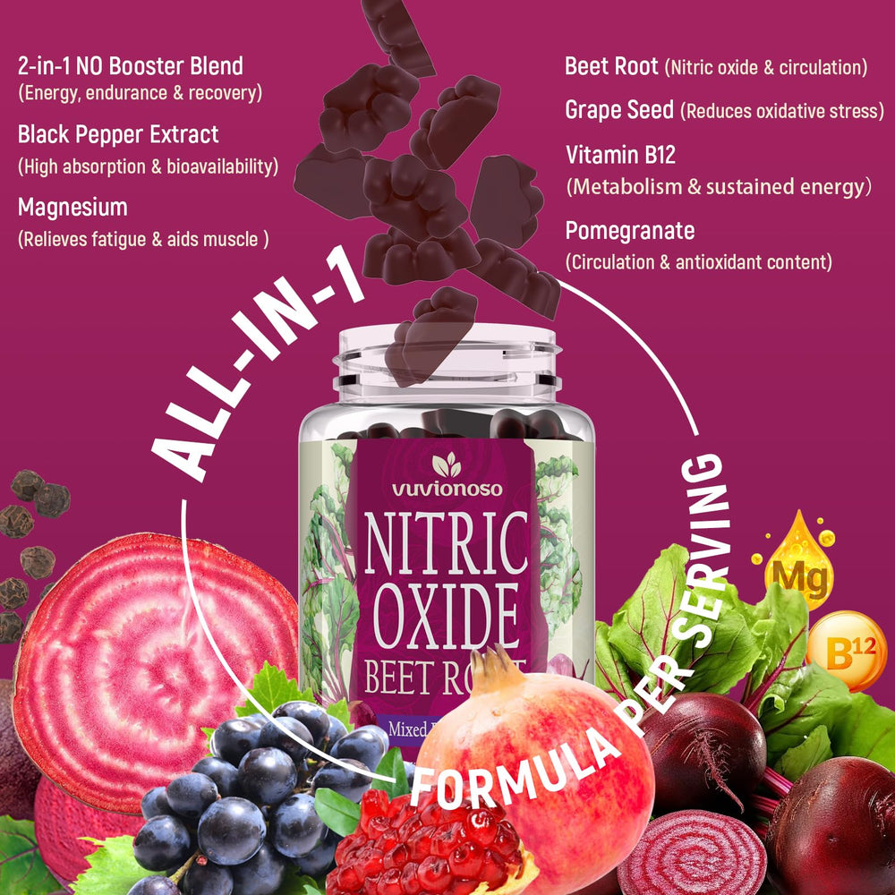 Vuvionoso Beet Root Gummies mixed-berry flavor close-up for daily enjoyment.