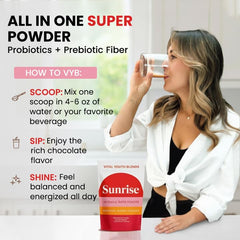 VYB rich chocolate powder stirred into drink showing smooth texture.
