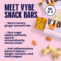 Vybe Savory turmeric ginger bar closeup highlights crunchy texture and seeds