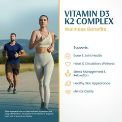 Vykee Nutrition D3 K2 Complex bottle with glass of water for daily use.