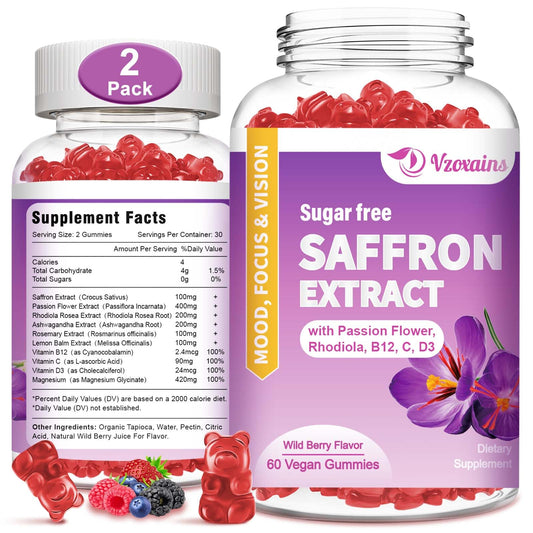 Vzoxains saffron gummies bottle for daily wellness and convenience