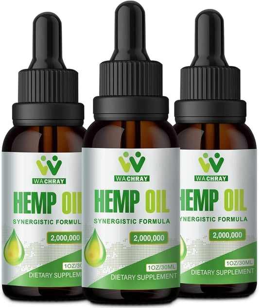 WACHRAY hemp oil drops 3-pack bottle front, premium tincture for daily focus and calm.