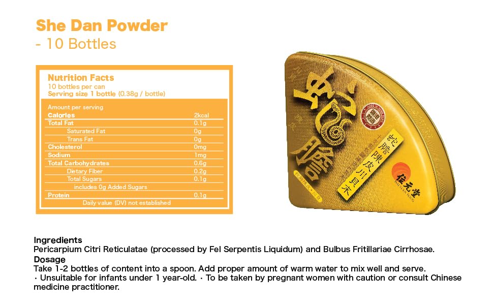 Wai Yuen Tong She Dan Powder packaging highlights heritage and its all-ages respiratory support.
