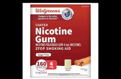 Walgreens nicotine replacement gum 4 mg Cinnamon packaging and gum for craving management
