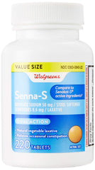 Walgreens Senna-S tablets packaging close-up for gentle relief