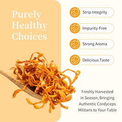 Wanhua Hall Cordyceps flowers texture closeup shows high-quality dry strips.