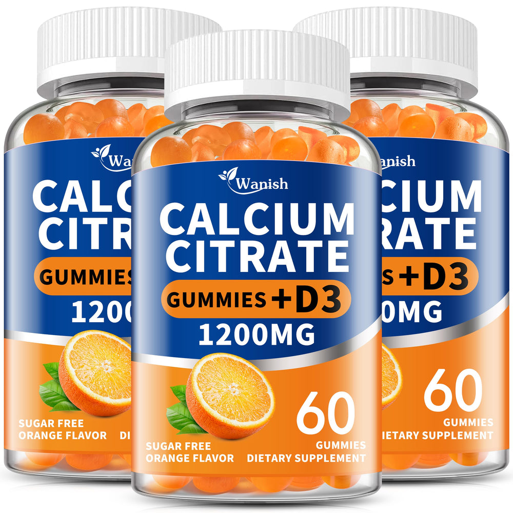 Wanish Calcium Citrate 1200mg orange gummies bottle highlighting bone and teeth support