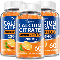 Wanish Calcium Citrate 1200mg orange gummies bottle highlighting bone and teeth support