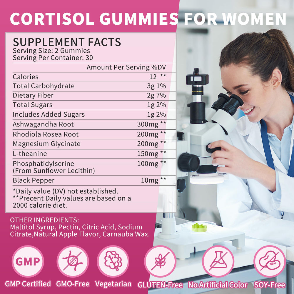 Packaging close-up of Wanish Cortisol Gummies with clean labeling