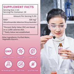 Close-up of the Wanish NAD Drops label highlighting quality and ingredients