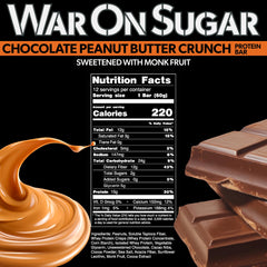 War on Sugar Chocolate Peanut Butter Crunch bar closeup shows rich chocolate and creamy peanut butter.