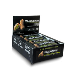 War on Sugar Peanut Butter Pistachio bar front view, protein-packed snack for keto-friendly energy.