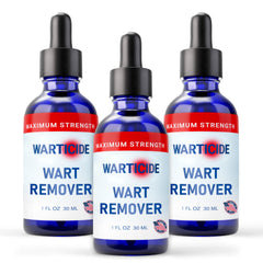 Warticide bottle with dropper showing precise targeted wart care.
