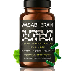 WASABI BRAIN bottle with label, showing the two-month supply for daily cognitive support.