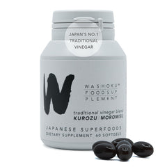 Washoku Food Supplement bottle with Kurozu softgels for daily energy support.