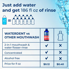 Water Dent Apple Mint breath-freshening rinse for daily oral care with water flossers.