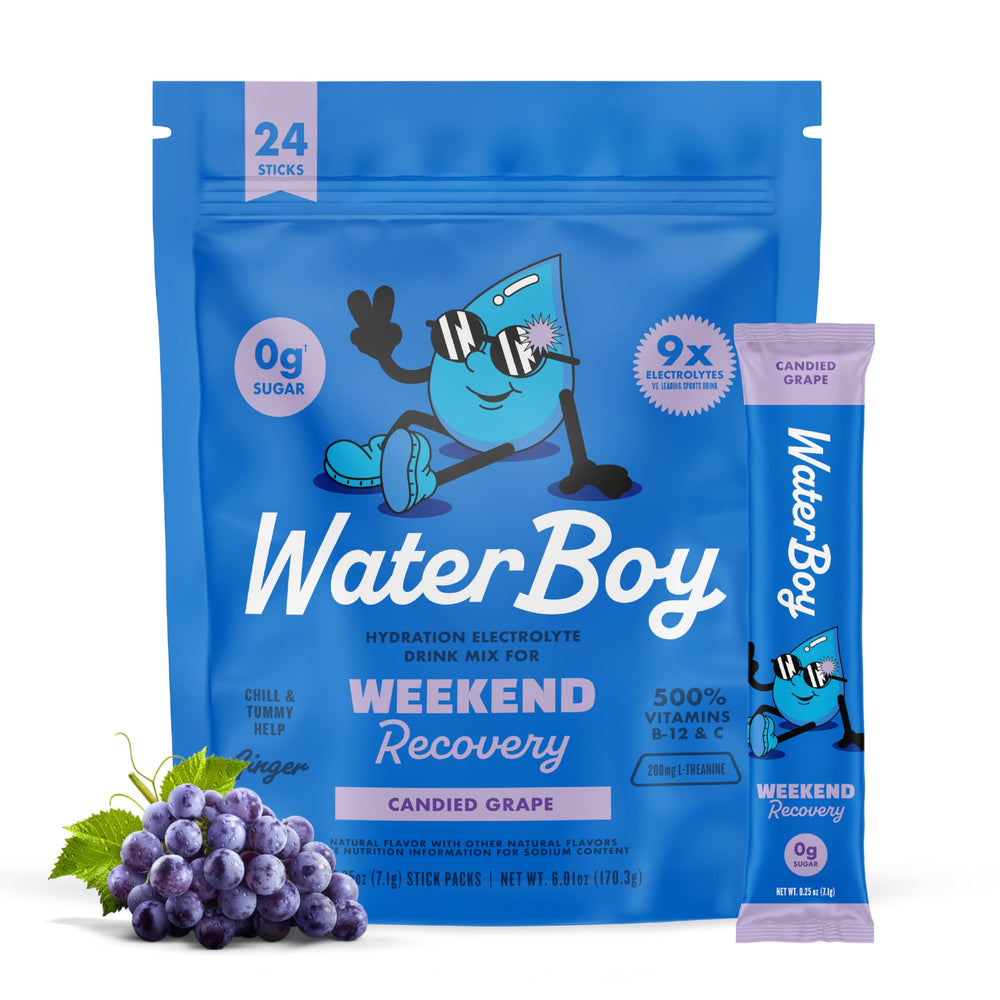 Waterboy Weekend Recovery front packaging for adults seeking hydration