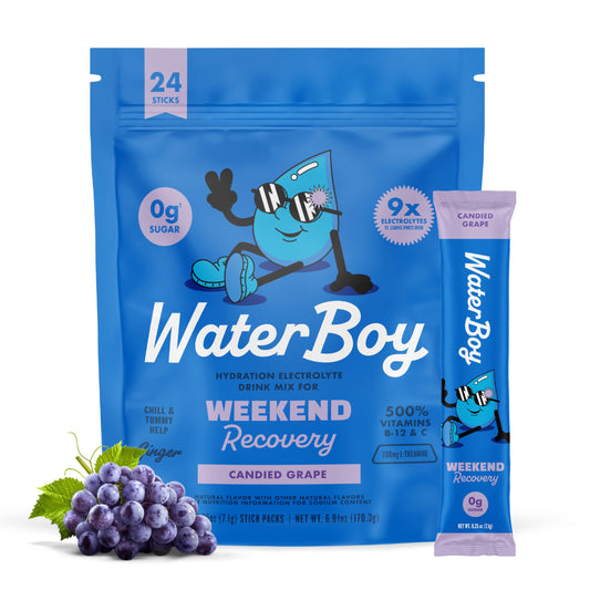 Waterboy Weekend Recovery front packaging for adults seeking hydration