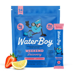 Waterboy Weekend Recovery strawberry lemonade stick for hydration after social weekends.