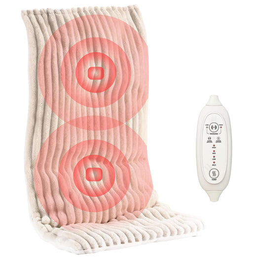 WATO FT heat massaging weighted pad on back for relaxing warmth and pressure