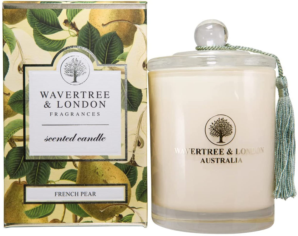 Wavertree & London French Pear candle packaging, ideal for gifting.