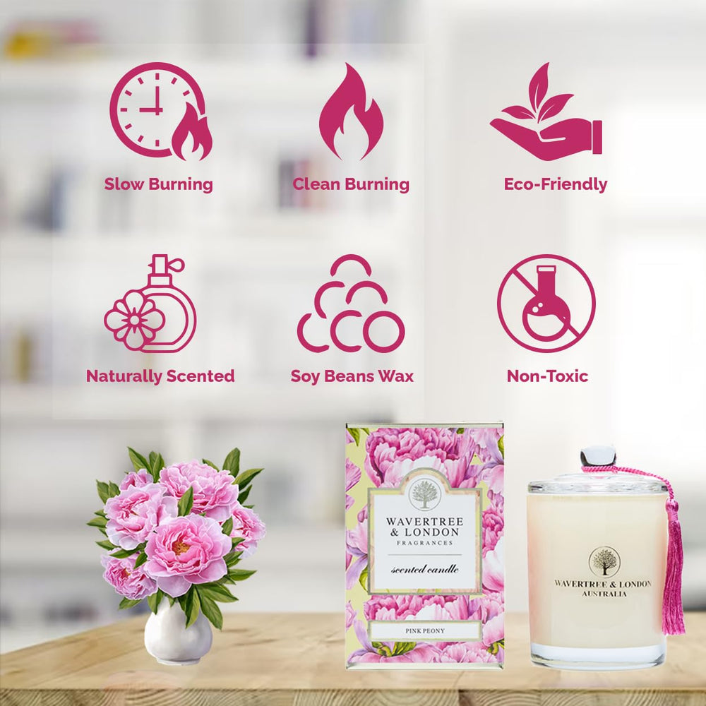 Wavertree & London Pink Peony candle packaging and lid showing ready-to-gift presentation.
