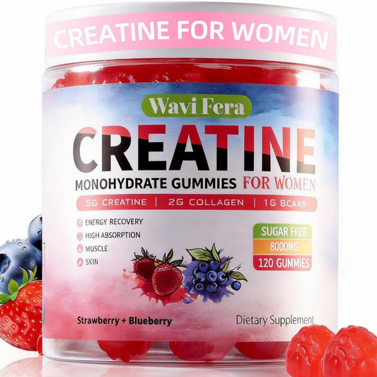 WaviFera Creatine for Women bottle—easy, on-the-go gummies for workout support.