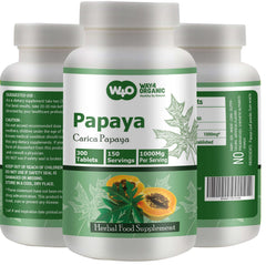 WAY 4 ORGANIC W4O papaya leaf tablets close-up showing easy-to-swallow form.
