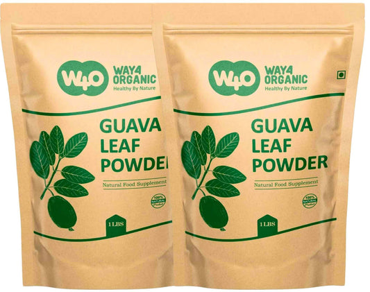 WAY 4 ORGANIC W4O guava leaf powder bottle for daily use and purity.