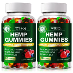 WBSQL hemp gummies sleep bottle close-up, soft chew texture for nightly routine