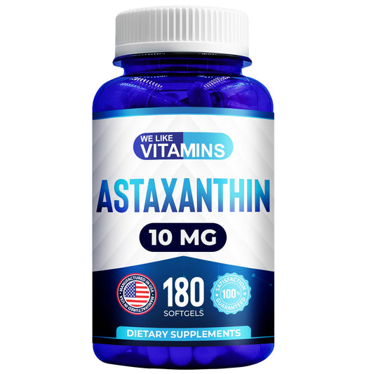 We Like Vitamins Astaxanthin bottle front showing natural antioxidant support