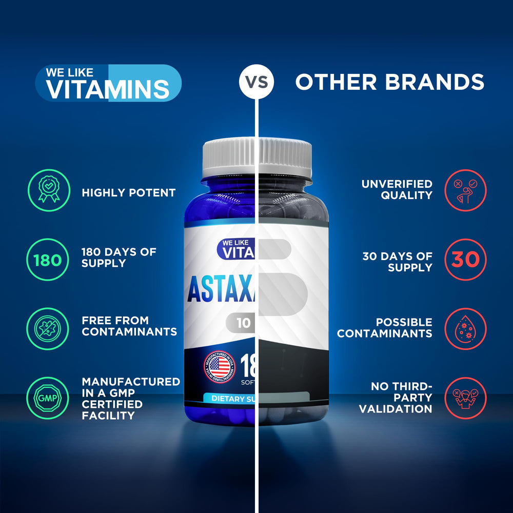 We Like Vitamins Astaxanthin packaging on shelf in clean setting